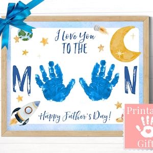 Ich liebe dich bis zum Mond Vatertag Handabdruck Kunst, druckbare Handwerk für Kleinkind, Geschenk für Papa, Vater und Sohn