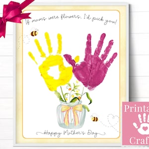 Artesanato para impressão pré-escolar para o dia das mães, presentes de jardim de infância para a mãe, cartão de flores impresso à mão para crianças, impressão para download instantâneo