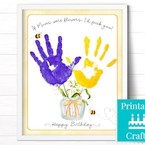 Cadeau d'anniversaire de fleur d'empreinte de main de mère, art personnalisé d'enfants pour la maman, modèle imprimable de carte faite à la main de fils ou de fille