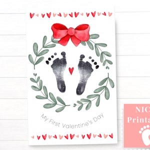 Il mio primo giorno di San Valentino, ricordo del bambino in terapia intensiva neonatale, arte delle impronte del cuore, biglietto stampabile per la famiglia in terapia intensiva neonatale