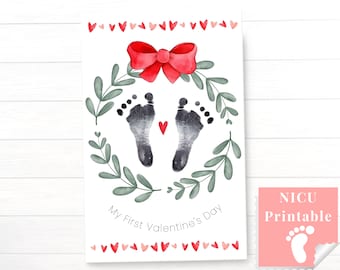 My First Valentines Day, NICU Baby Keepsake, Heart Footprints Art, Printable Card for NICU Family