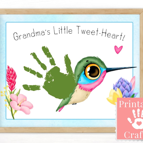 Grandparents Day Gift for Grandma from Grandson or Granddaughter, Handprint Sentimental Card, Kids Printable, Grandma's Little Tweet Heart