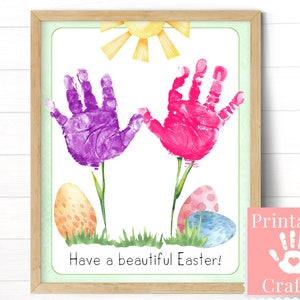 Handabdruck Kunst Ostern, April Blumen für Mama, Frühling und Ostern Basteln für Vorschule, Kinder Basteln zum Ausdrucken, Kindergarten Pinnwand Ideen