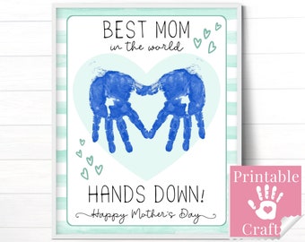 Mother’s Day Gift Handprint Keepsake, Preschool Toddler Craft from Kids to Mom, Easy Printable Card Template