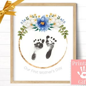Erster Muttertag Fußabdrücke von Baby Boy für neue Mutter, personalisierte Karte, Neugeborenen Füße Handwerk, sentimentales Geschenk von Ehemann