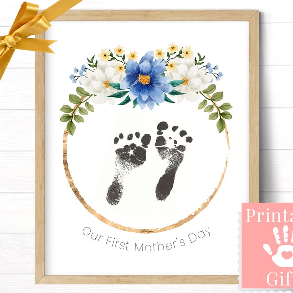 First Mothers Day Footprints from Baby Boy for New Mom, Personalized Card, Newborn Feet Craft, Sentimental Gift from Husband