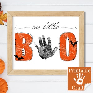 Our Little Boo Halloween Handprints, Kids Crafts Halloween, Baby Footprint Art Keepsake for October, Printable Template
