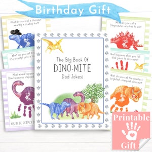 Dinosaurier Papa Witze Geburtstagsgeschenk von Kindern, Handabdruck Kunst druckbares Geschenk für Papa, niedliche und lustige Karten für Kleinkind Papa