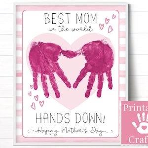 Muttertagsgeschenk von Tochter, rosa DIY Handabdruck Karte für Kleinkind Kinder, druckbare Sentimental Andenken Kunst für Vorschule