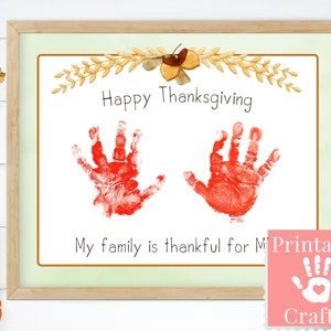 Tarjeta de Acción de Gracias con huella de mano, actividad artesanal para niños, recuerdo para bebé, ¡Mi familia está agradecida por MÍ!