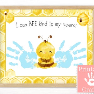 Artisanat de gentillesse préscolaire, I Can Bee Kind Handprint Art, programme d'idées de projet pour tout-petits, activité de carte de jour d'amitié de maternelle pour les enfants