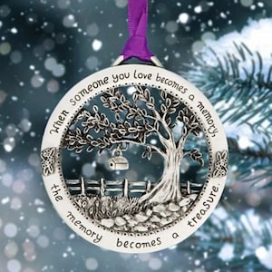 Personalised memorial hanging decoration, silver remembrance tree ornament in gift box