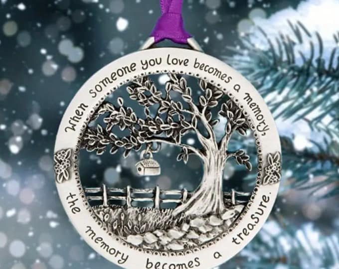 Personalised memorial hanging decoration, silver remembrance tree ornament in gift box
