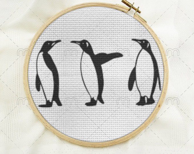 Playful Penguins, Simple, Beginners, Winter, Animal Art, Cross Stitch Pattern, PDF Instant Download