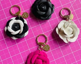 Faux leather Rose keychain cute unique delicate flower