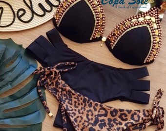 Luksusowy, seksowny, mały brazylijski komplet bikini haftowany ręcznie, wyjątkowy, ekskluzywny, biżuteryjny, bikini z kryształkami, kolorowe bikini, strój kąpielowy