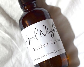 Good Night Pillow Spray | 2 or 4 oz Amber Glass Bottle | Natural Calming Sleep | Stress Relieving Relaxing Essential Oils | Acne Clearing