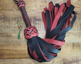 Bullhide Leather Flogger with Red & Black Stingray Handle