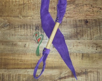 Purple Suede Dragon Tail Leather Whip with solid Movingui Exotic Hardwood Handle