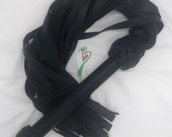 XL Black Bullhide Leather Heavy Flogger - 30" Falls