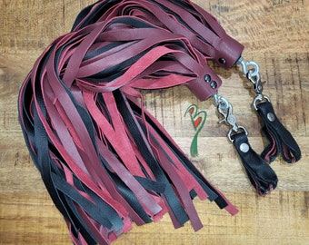 Leather Finger Loop Florentine Floggers - Red & Black