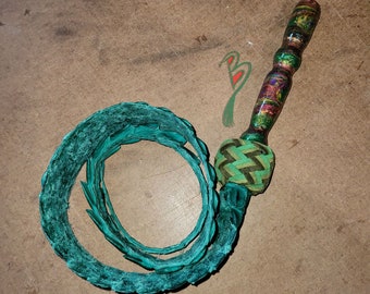 Nile Crocodile Leather Dragon Tail Whip - The "Tailgator" Green with Resin Swirl Handle
