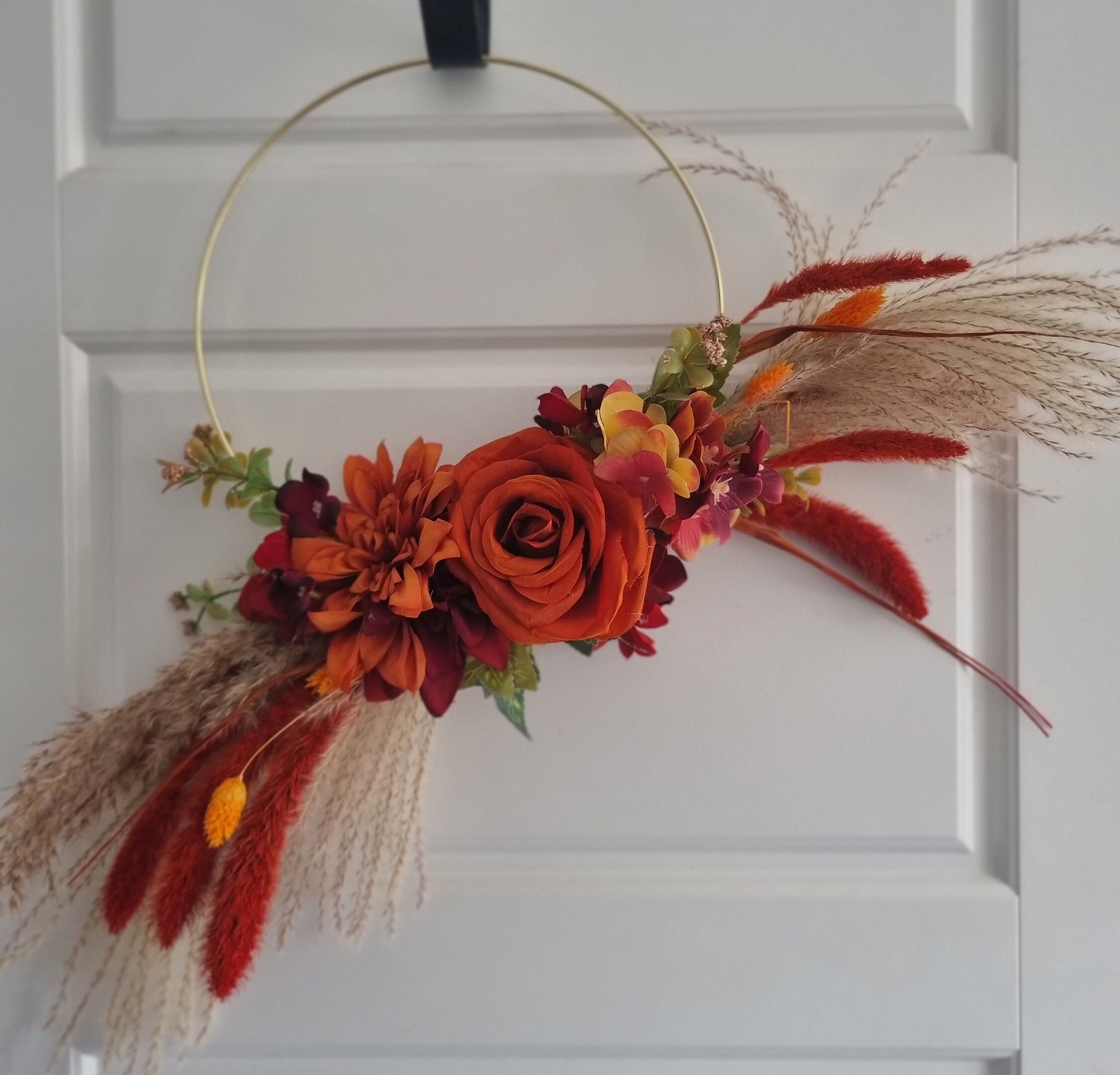 Autumn Fall Hoop Wreath | Perfect Autumnal Door Dried & Artificial Wall Display| Alternative Winter Bouquet