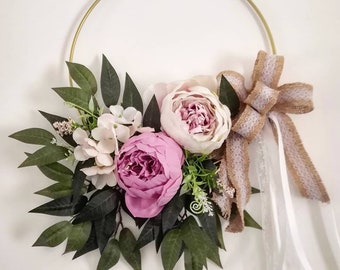 Lilac Alternative bridesmaid bouquet, flower girl bouquet, Nursery decor, wreath hoop, Hoop bouquet, wedding hoop wreath, bedroom decor