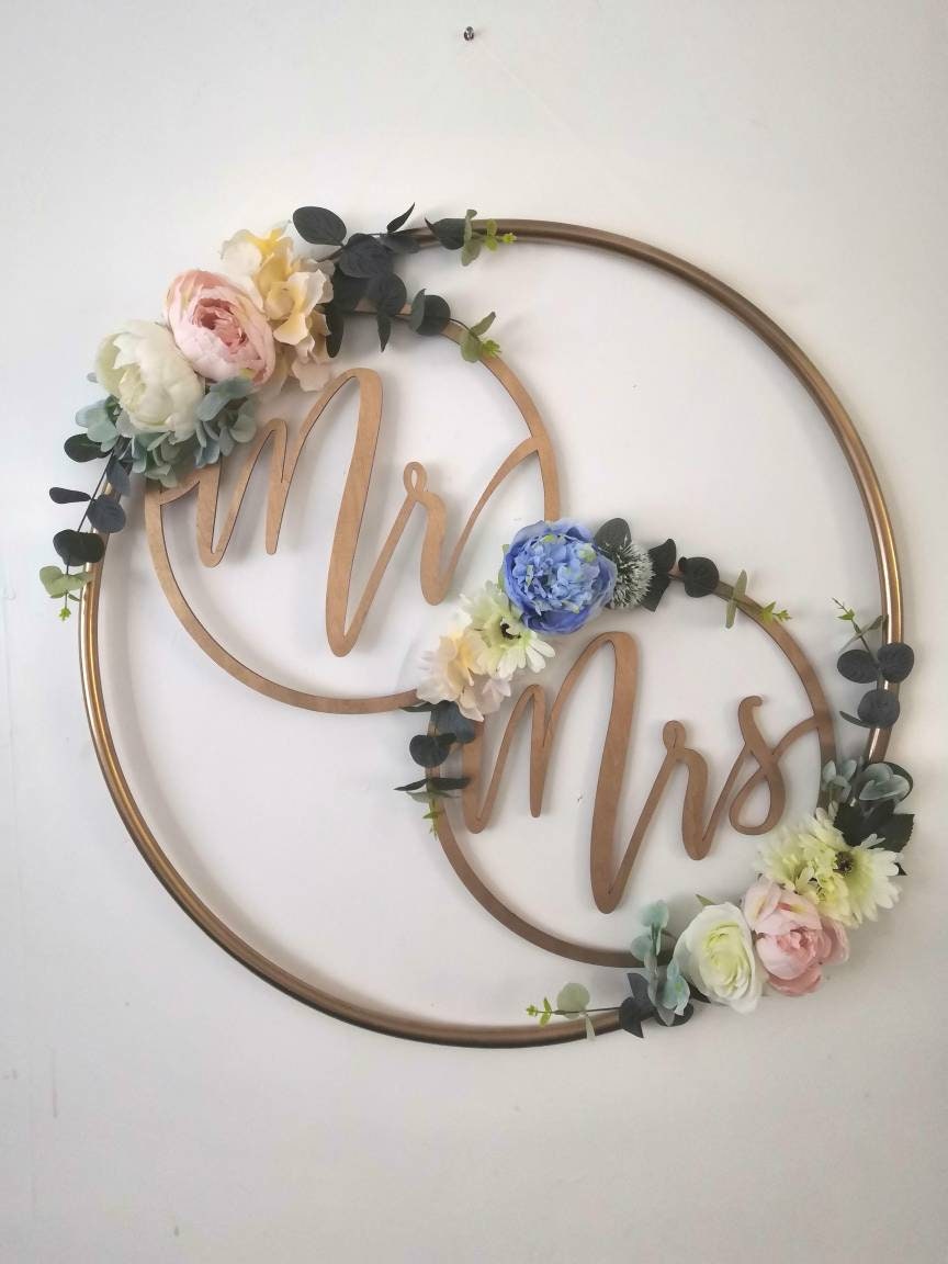 Mr & Mrs Wedding Hanging Hoop Wreath Sign, Also Available in Or Mr. Perfect Backdrop Decor, Made To Order