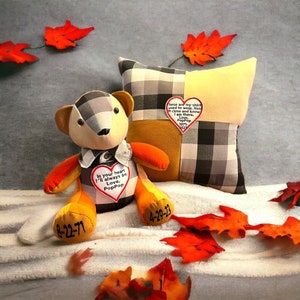 Memory Bear and Memory Pillow COMBO Set, Bereavement Gift, Memorial Gifts for Loss of Mother, Rest in Peace, Celebration of Life, Death