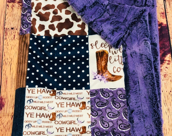 FREE NAME EMBROIDERY-“Sleep Well, Little Cowgirl” Minky Blankets & Bedding