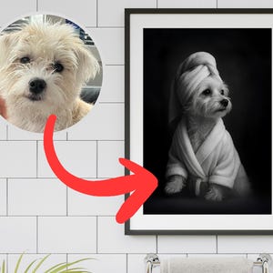 Custom Pet Portrait, Funny Dog Bathroom Art, Personalized Dog or Cat Loss Gift, Dog Wall Art, Dog Reading Newspaper on Toilet,Pet in Bathtub