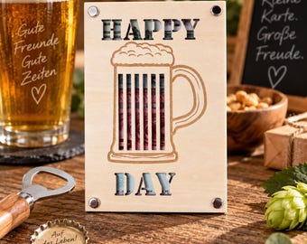 Wooden beer glass money card, birthday money gift, personalized wooden card, gift for men, beer gift, Happy Birthday