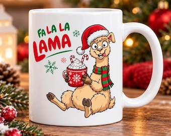 Christmas Mug Llama "Fa La La Lama" | Fun Llama Mug with Cocoa | Christmas Ceramic Mug | Gift for Llama Fans