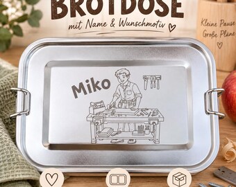 Personalized stainless steel lunchbox with name & custom design | 850 ml engraved lunchbox | Bento box with adjustable dividers