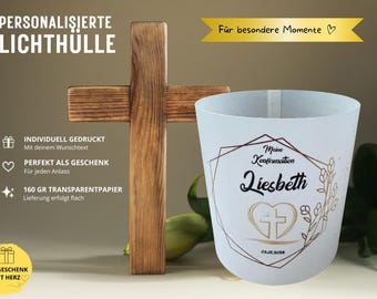 Personalized light sleeve for confirmation, communion, baptism, christening, decoration, table decoration, lantern, LED, party, gift idea, present