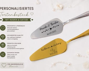 Personalized wedding cake cutlery with engraving, cake knife & cake server set, wedding gift for the bride and groom, gold or silver