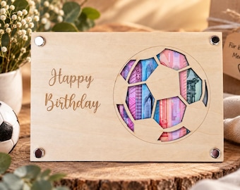Personalized football-themed money gift, wooden money card, gift for football fans, birthday, voucher, custom text
