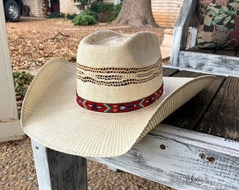 White Stitched Leather Hatband Hat Band /& Bracelet Keychain Woman Man Unisex Cowboy Cowgirl Rodeo Western