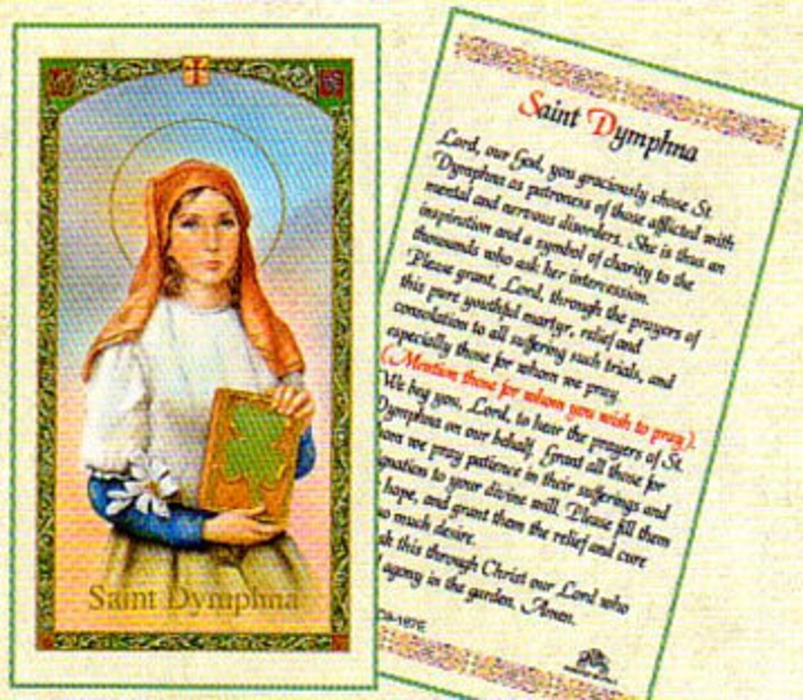 St Dymphna Prayer Card Etsy
