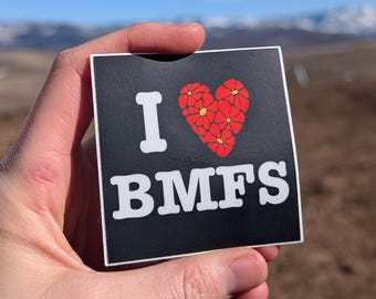 I love BMFS Sticker || BMFS Red Daisy Bluegrass Music