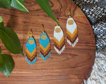 Golden Sun Fringe Earrings || handmade dangle seed bead desert inspired jewelry boho chic hippie festival accessories gold fill lever back