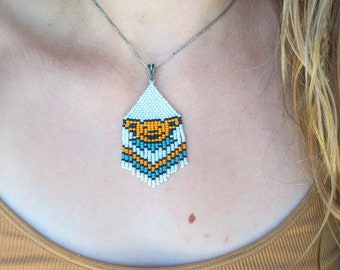 Grateful Dead Dancing Bear Beaded Pendant Yellow & Turquoise Blue || Chain not included