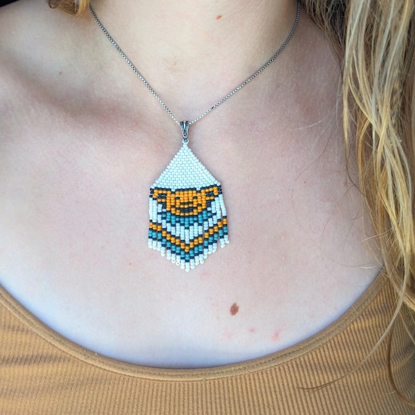 Grateful Dead Dancing Bear Beaded Pendant Yellow & Turquoise Blue || Chain not included