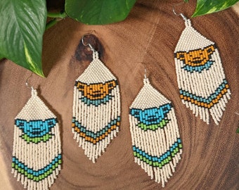 Grateful Dead Dancing Bear Beaded Earrings Musard Yellow & Turquoise Blue || Jerry Garcia Band Bob Weir Mickey Hart Phil Lesh Dead and Co