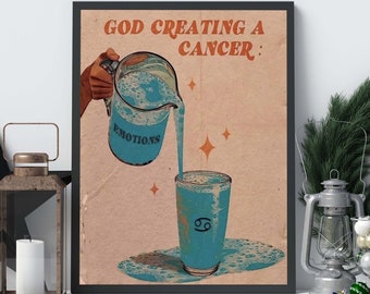 God Creating A Cancer Zodiac Astrology Poster, Cancer Zodiac Vintage Poster, Cancer Home Wall Decor, Cancer Zodiac Features Poster