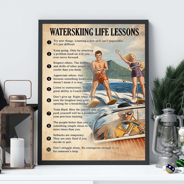 Waterskiing Poster, Waterskiing Life Lessons Vintage Poster, Gift For Your Friend And Relative, Sport Lover Gift, Waterskiing Lover Gift