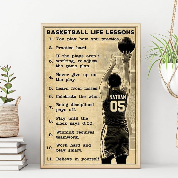 Personalized Basketball Life Lessons Poster, Gifts For Basketball Son, Basketball Lover Gift, Custom Basketball Gifts,Vintage Basketball Art
