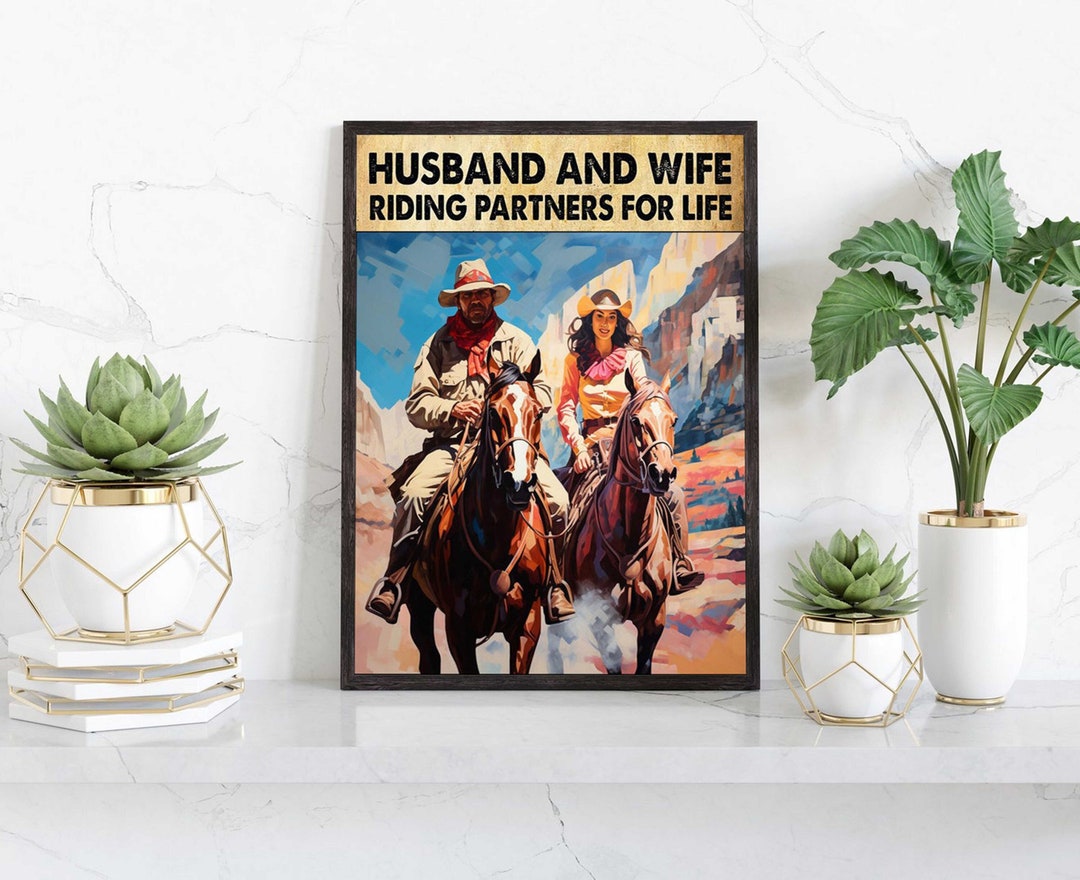 Husband and Wife Riding Partners for Life Poster, Riding Couple Print
