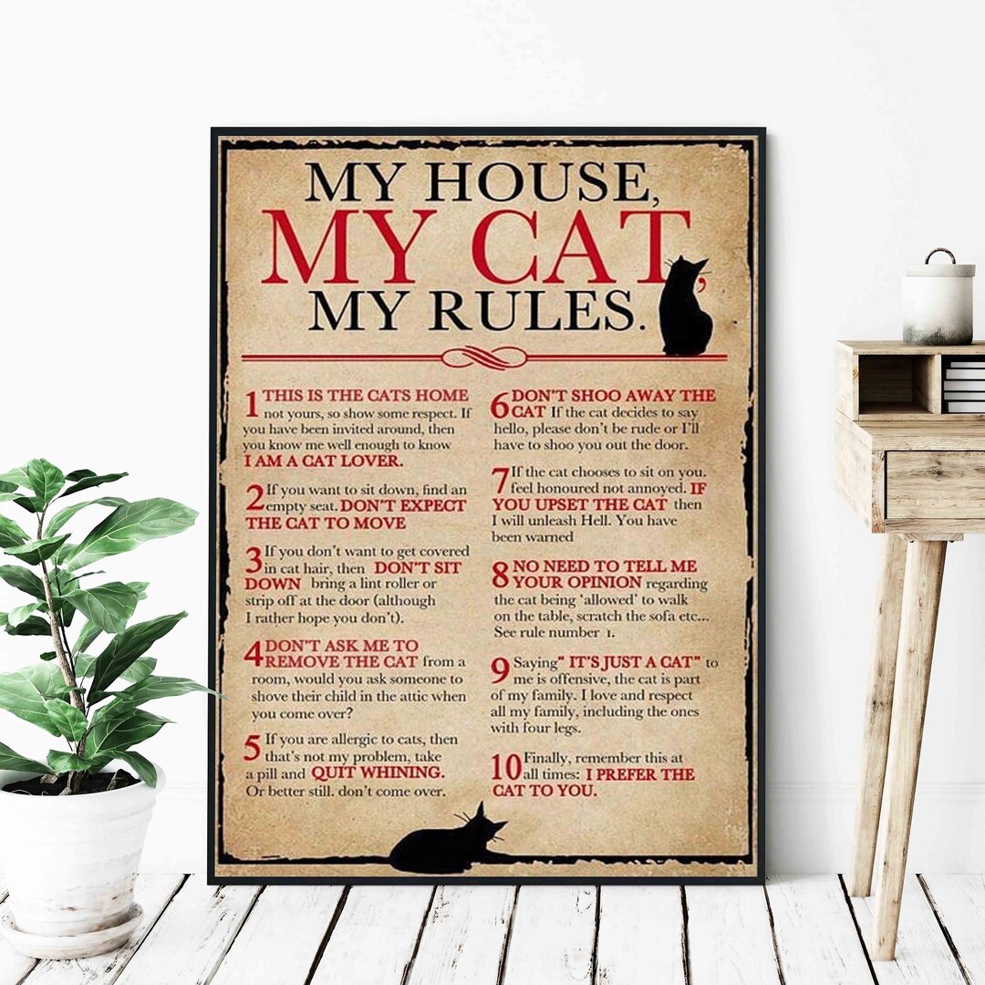 My House My Cat My Rules Poster, Cat Lover Poster, Vintage Poster Cat